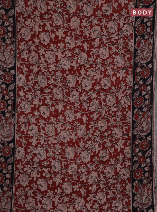 Kalamkari cotton saree maroon and black with allover prints and printed border