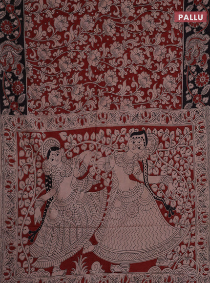 Kalamkari cotton saree maroon and black with allover prints and printed border