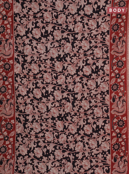 Kalamkari cotton saree beige black and maroon with allover prints and printed border