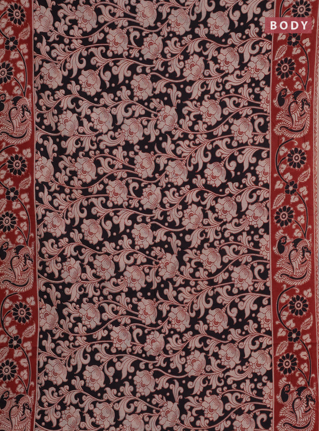Kalamkari cotton saree beige black and maroon with allover prints and printed border