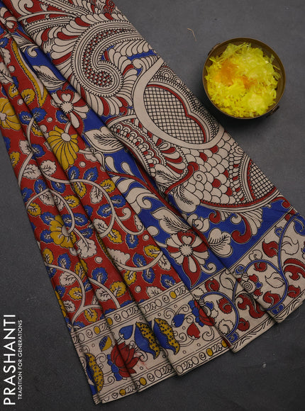 Kalamkari cotton saree maroon and beige with allover prints and printed border