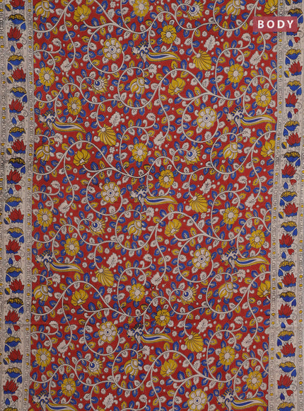 Kalamkari cotton saree maroon and beige with allover prints and printed border