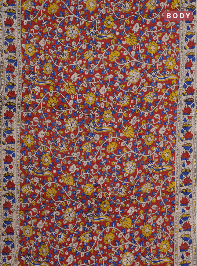 Kalamkari cotton saree maroon and beige with allover prints and printed border