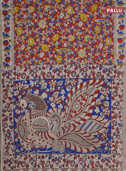 Kalamkari cotton saree maroon and beige with allover prints and printed border