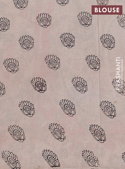 Kalamkari cotton saree light green and orange with allover prints and printed border
