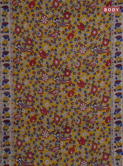 Kalamkari cotton saree yellow and beige with allover prints and printed border