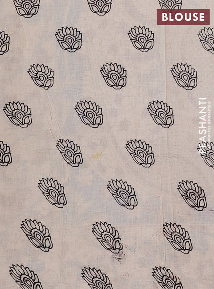Kalamkari cotton saree beige and blue with allover prints and printed border