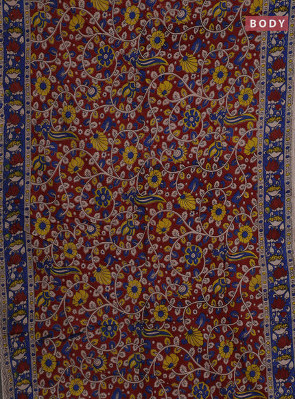 Kalamkari cotton saree maroon and blue with allover prints and printed border