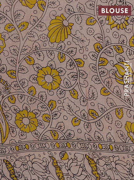 Kalamkari cotton saree maroon and blue with allover prints and printed border