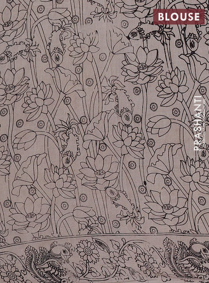 Kalamkari cotton saree beige and maroon with allover prints and printed border