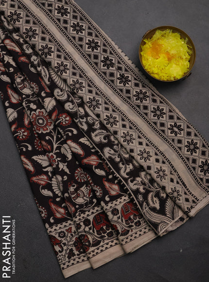 Kalamkari cotton saree black and beige with allover prints and printed border