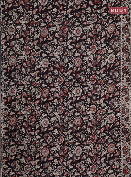 Kalamkari cotton saree black and beige with allover prints and printed border