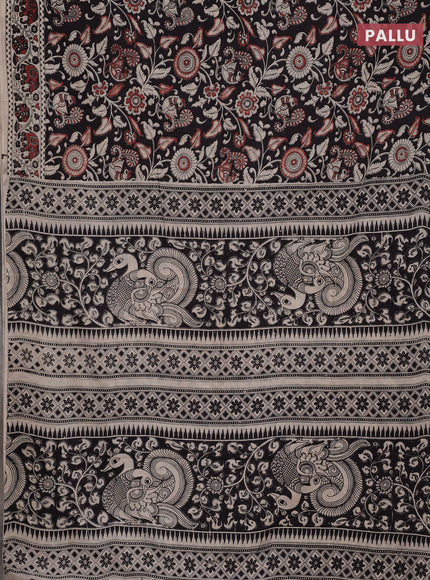 Kalamkari cotton saree black and beige with allover prints and printed border
