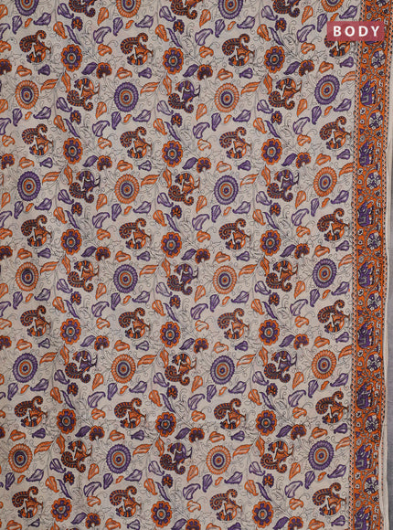 Kalamkari cotton saree beige and orange with allover prints and printed border