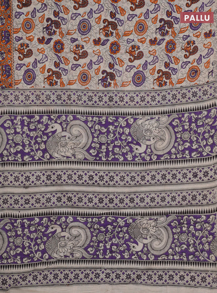 Kalamkari cotton saree beige and orange with allover prints and printed border