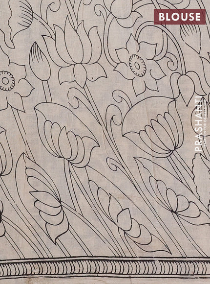Kalamkari cotton saree beige and orange with allover prints and printed border