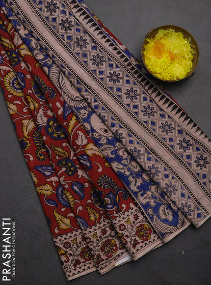 Kalamkari cotton saree maroon and beige with allover prints and printed border