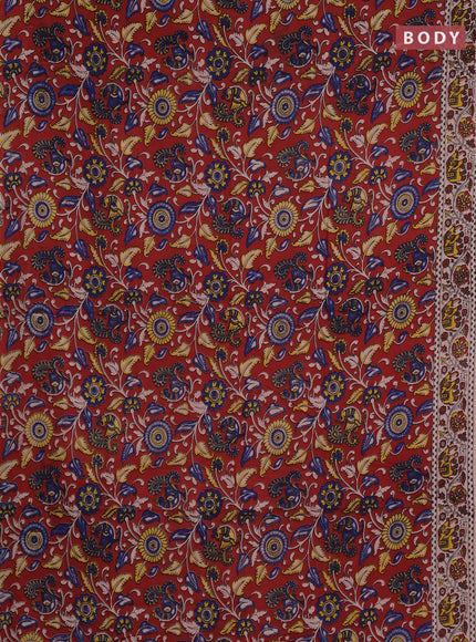 Kalamkari cotton saree maroon and beige with allover prints and printed border