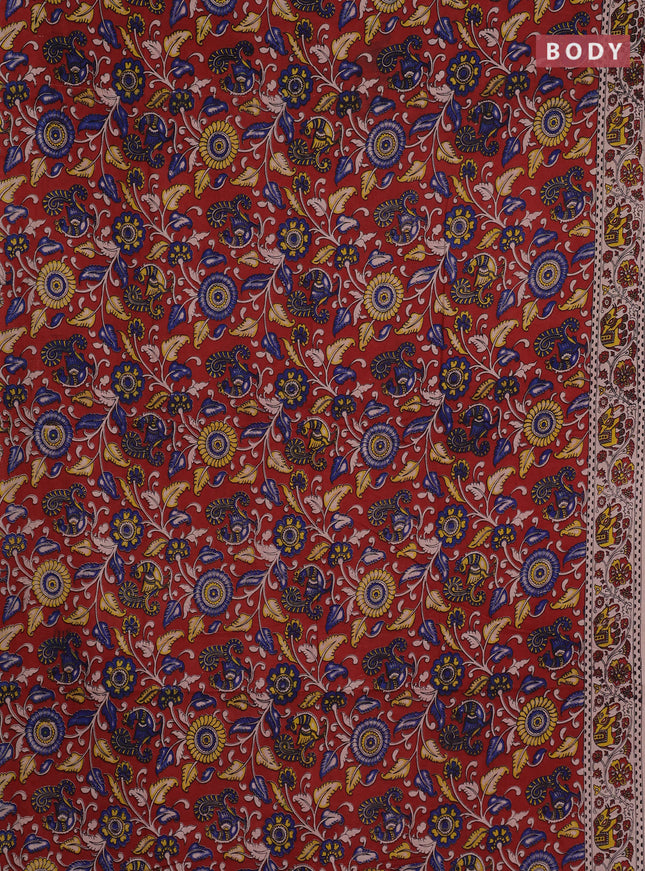 Kalamkari cotton saree maroon and beige with allover prints and printed border
