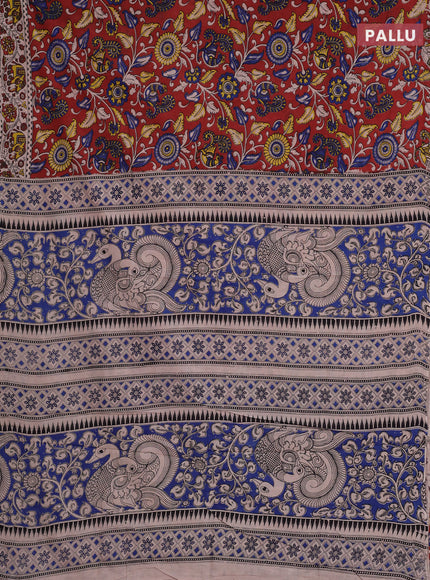 Kalamkari cotton saree maroon and beige with allover prints and printed border