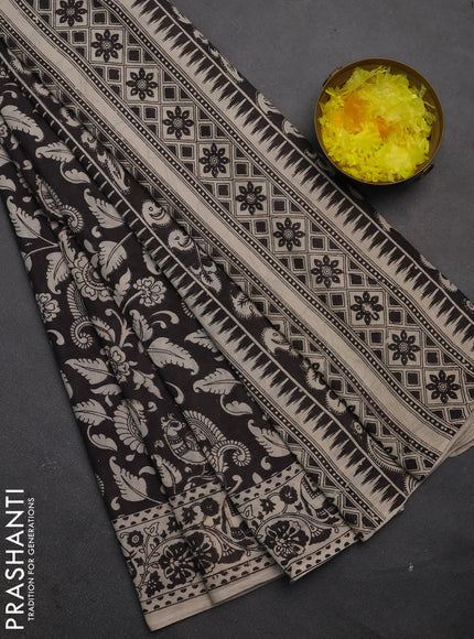 Kalamkari cotton saree black and beige with allover prints and printed border