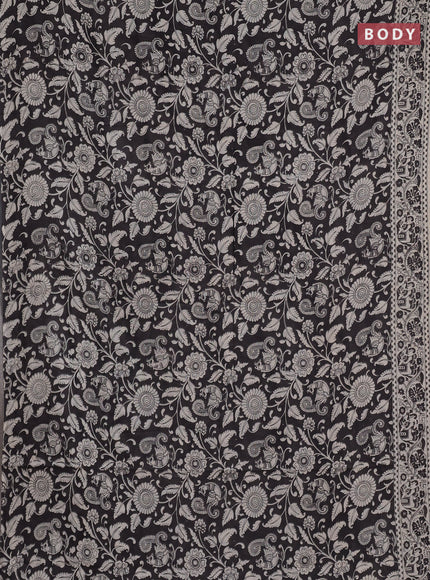 Kalamkari cotton saree black and beige with allover prints and printed border