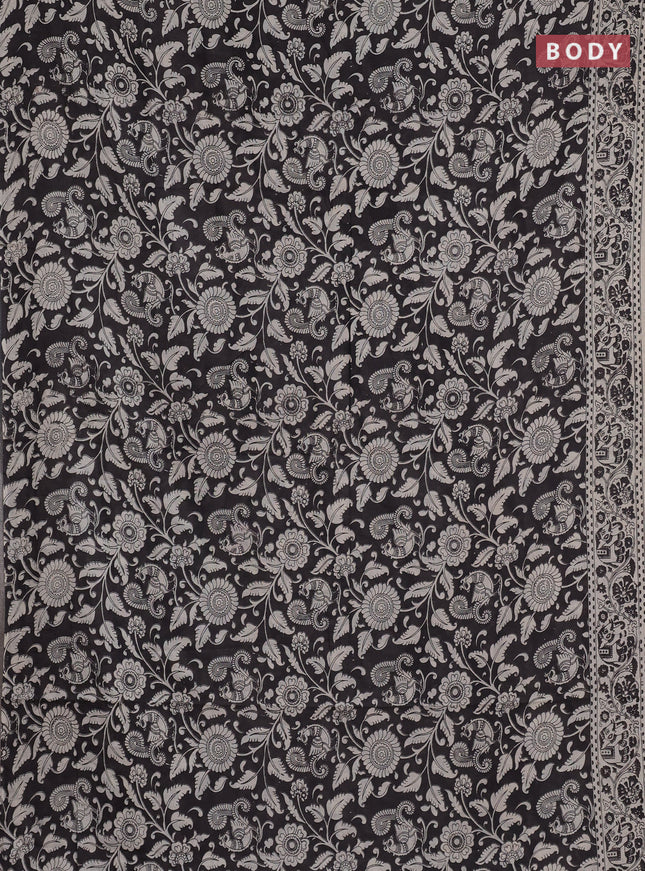 Kalamkari cotton saree black and beige with allover prints and printed border
