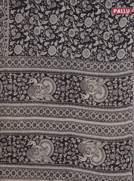 Kalamkari cotton saree black and beige with allover prints and printed border