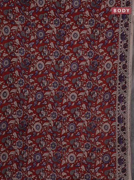 Kalamkari cotton saree maroon and beige with allover prints and printed border