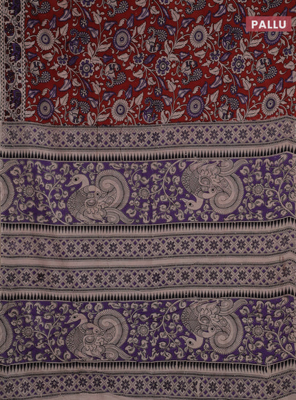 Kalamkari cotton saree maroon and beige with allover prints and printed border