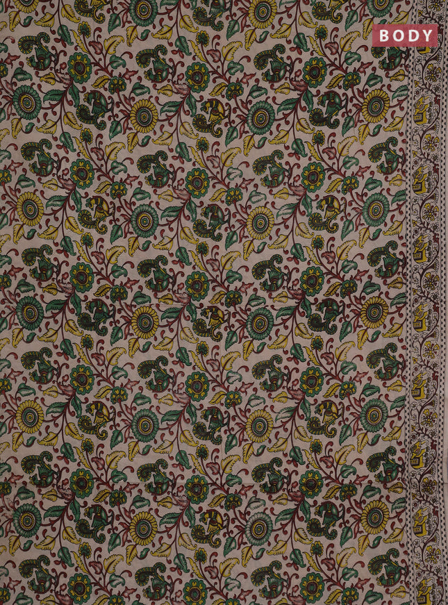 Kalamkari cotton saree beige with allover prints and printed border
