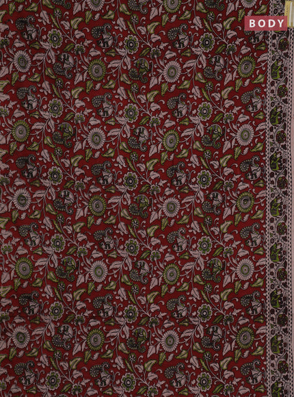 Kalamkari cotton saree maroon and beige with allover prints and printed border