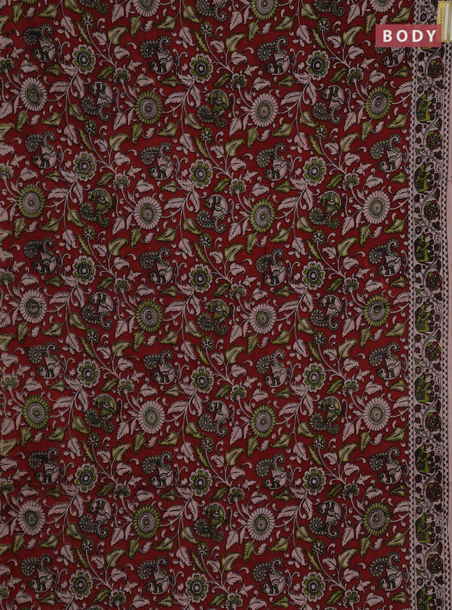 Kalamkari cotton saree maroon and beige with allover prints and printed border