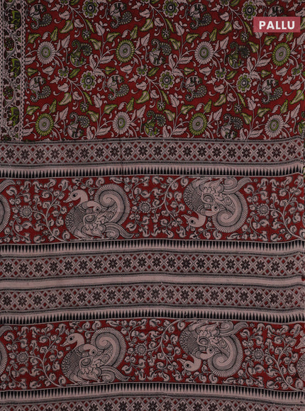 Kalamkari cotton saree maroon and beige with allover prints and printed border