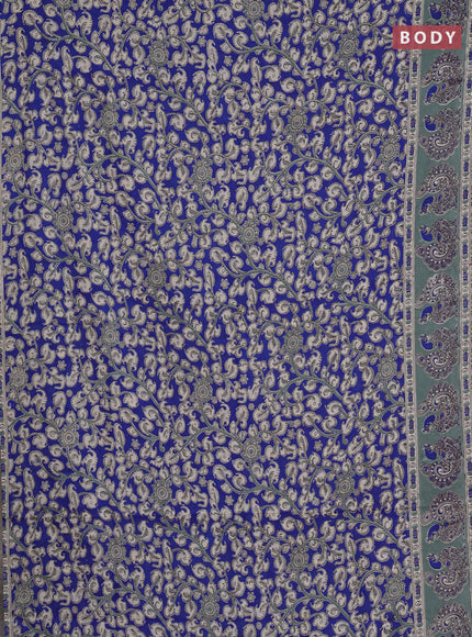 Kalamkari cotton saree blue and grey with allover prints and printed border