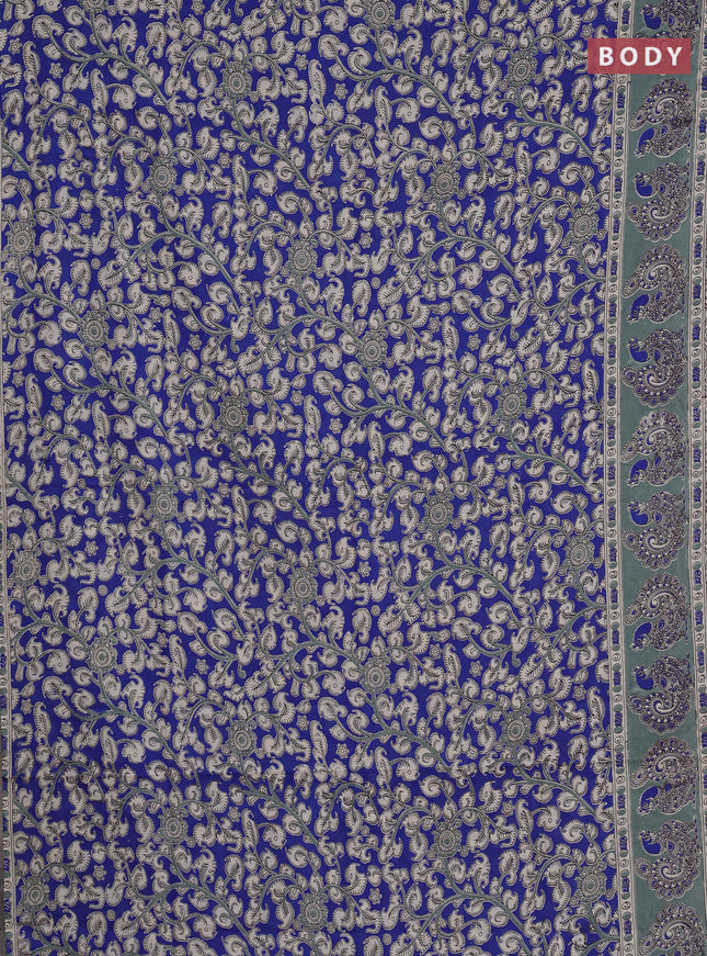 Kalamkari cotton saree blue and grey with allover prints and printed border