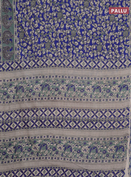 Kalamkari cotton saree blue and grey with allover prints and printed border