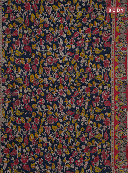 Kalamkari cotton saree peacock green and candy pink with allover prints and printed border