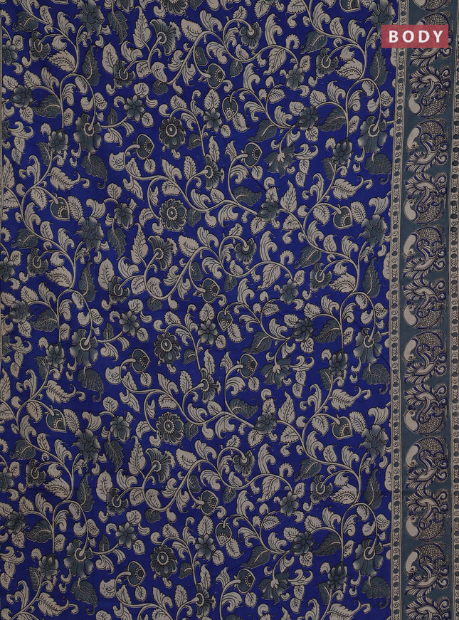 Kalamkari cotton saree blue and grey with allover prints and printed border