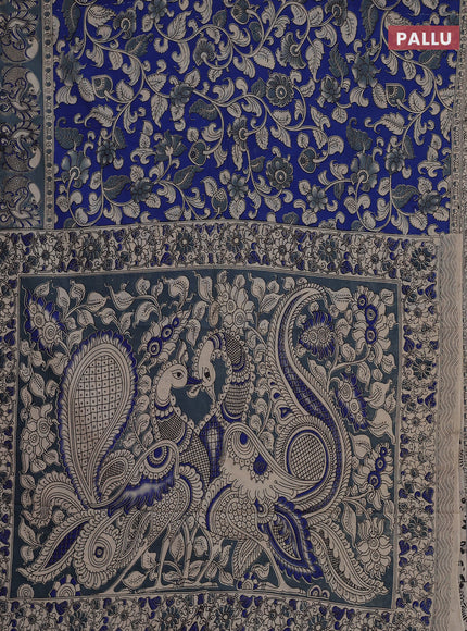Kalamkari cotton saree blue and grey with allover prints and printed border