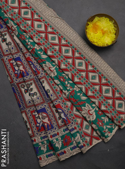 Kalamkari cotton saree maroon and green with allover pichwai prints and printed border