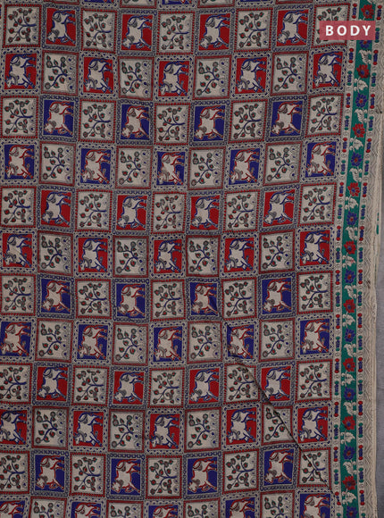 Kalamkari cotton saree maroon and green with allover pichwai prints and printed border