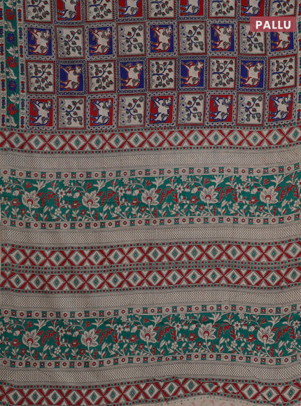 Kalamkari cotton saree maroon and green with allover pichwai prints and printed border