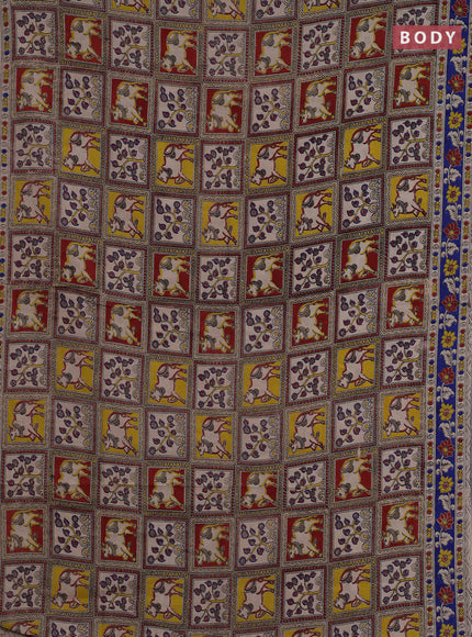 Kalamkari cotton saree maroon and blue with allover pichwai prints and printed border
