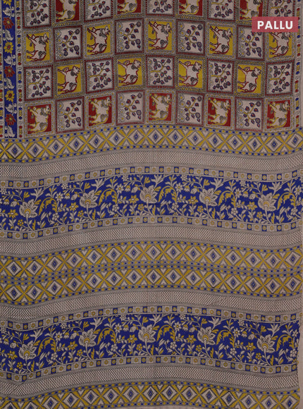 Kalamkari cotton saree maroon and blue with allover pichwai prints and printed border