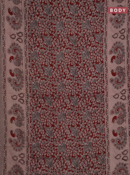 Kalamkari cotton saree maroon and beige with allover prints and long printed border