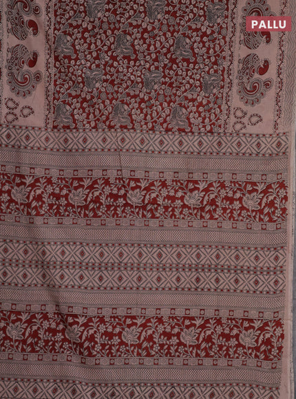 Kalamkari cotton saree maroon and beige with allover prints and long printed border