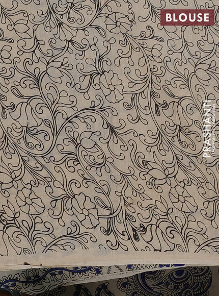 Kalamkari cotton saree blue and beige with allover prints and long printed border