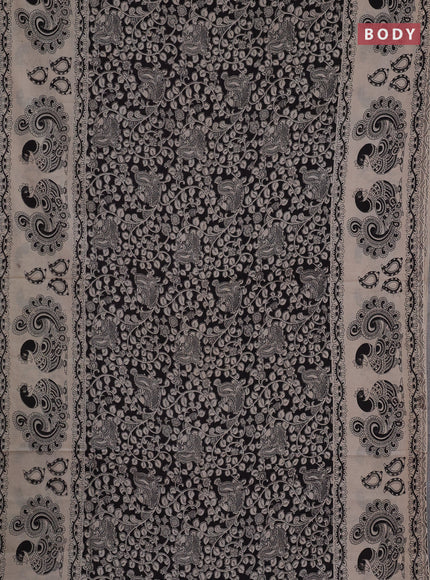 Kalamkari cotton saree black and beige with allover prints and long printed border