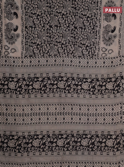 Kalamkari cotton saree black and beige with allover prints and long printed border
